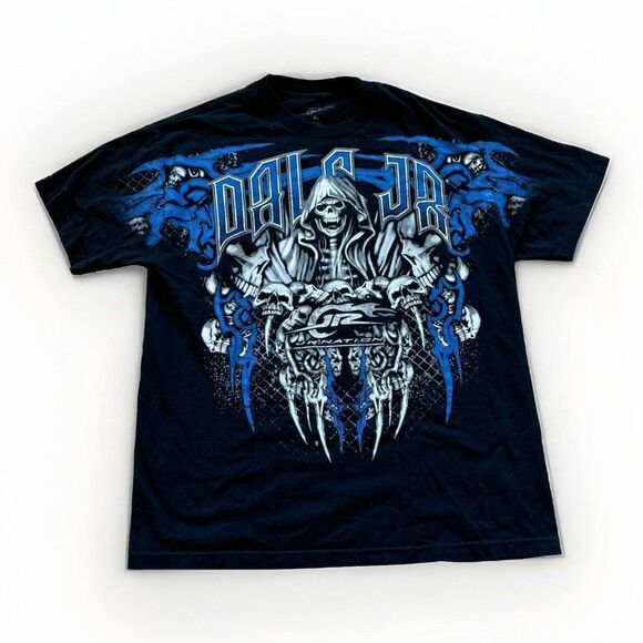 Dale Earnhardt Jr Shirt Mens L Cyber‎ Punk Emo Affliction Y2K Grim Reaper NASCAR - Picture 1 of 5